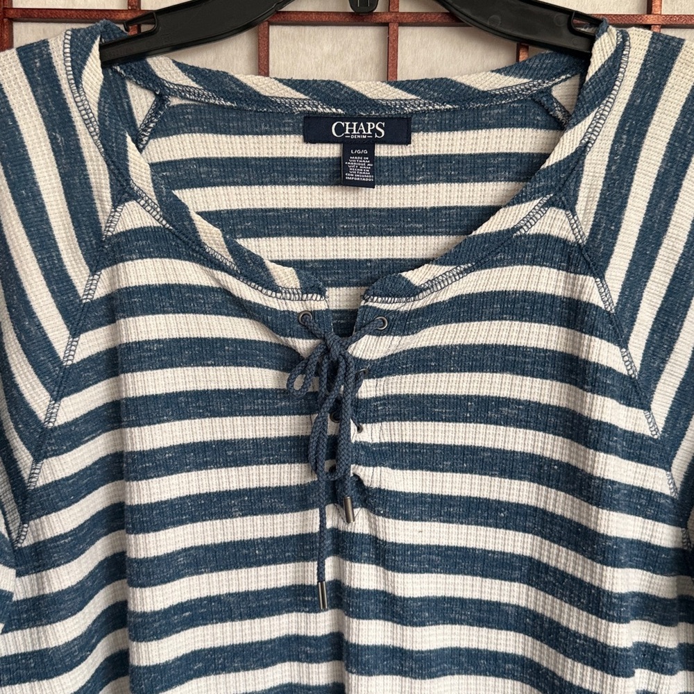 Chaps Blue & White Striped Top, size L - Picture 3 of 7